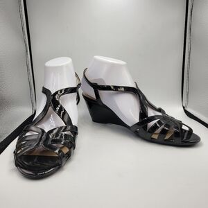Naturalizer Black Patent Leather Happening Wedge Sandal Sz 9.5